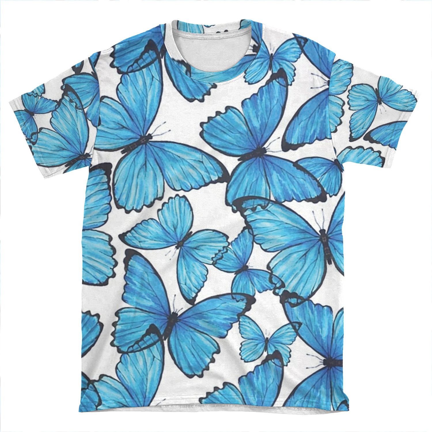 Blue Butterfly Pattern AOP T-shirt Tee