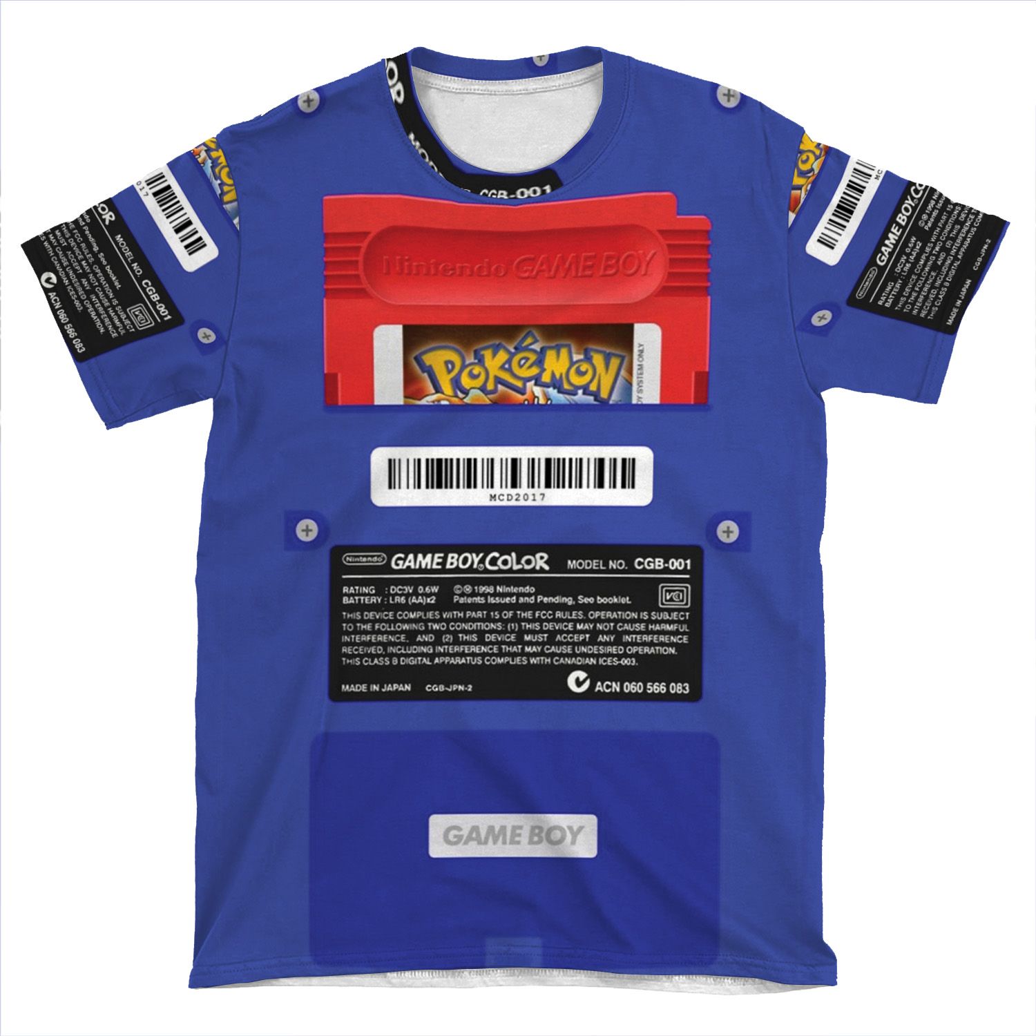Blue Gameboy Color Back - Red Cartridge AOP T-shirt Tee