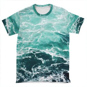 Blue Ocean Summer Beach Waves AOP T-shirt Tee