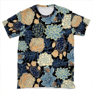 Blue Succulent AOP T-shirt Tee