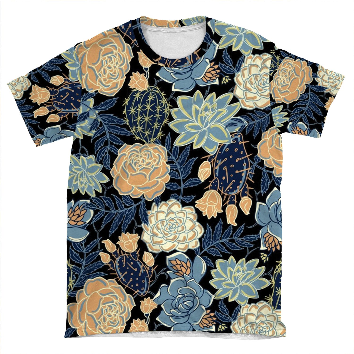 Blue Succulent AOP T-shirt Tee