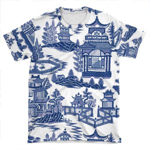 Blue Willow Ancient Ming China - Blue And White Chinoiserie AOP T-shirt Tee