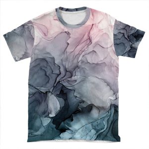 Blush And Payne's Grey Flowing Abstract Painting AOP T-shirt Tee