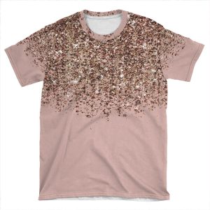 Blush Pink Rose Gold Bronze Cascading Glitter AOP T-shirt Tee