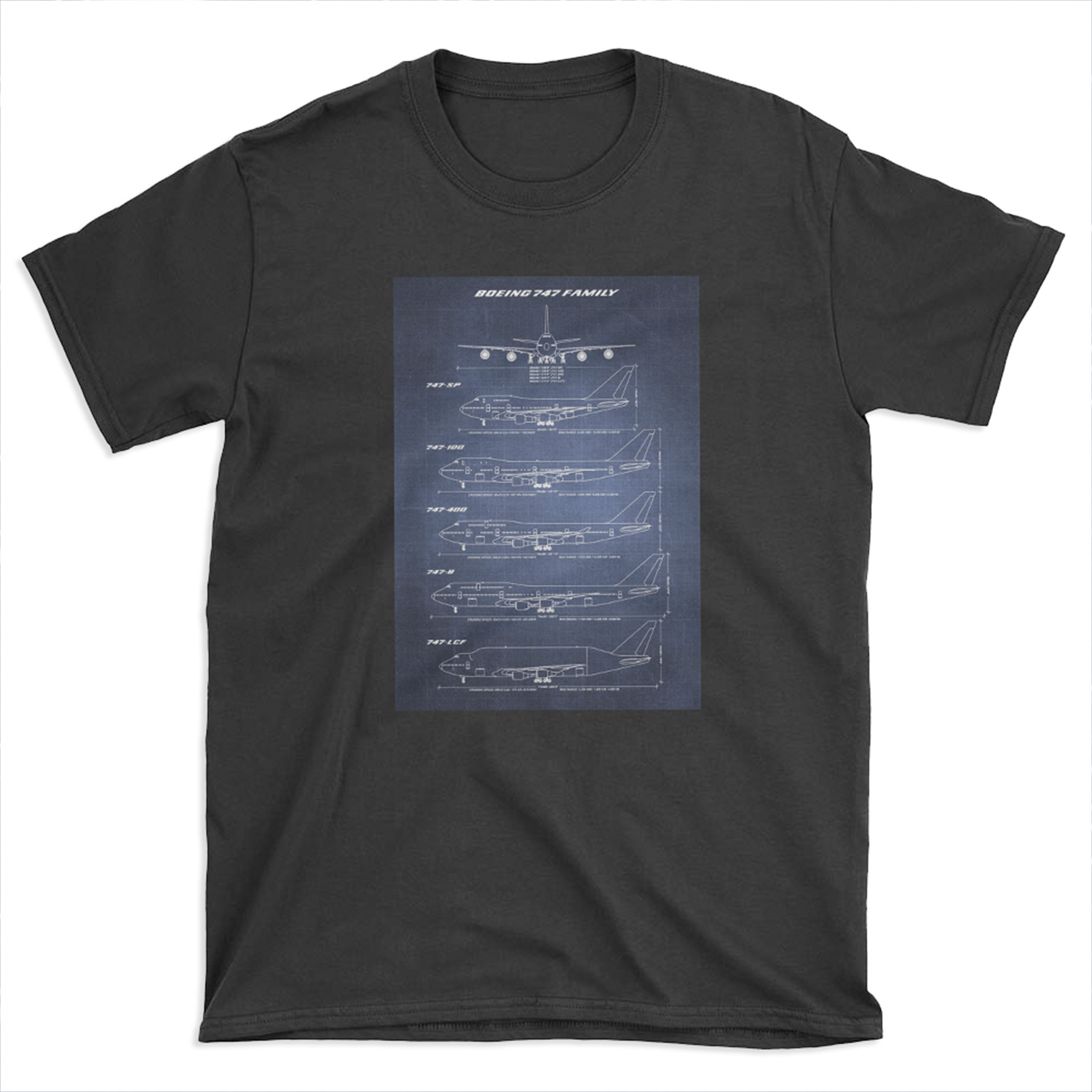 Boeing 747 Family Blueprint (dark blue) T-shirt Tee