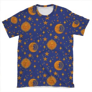 Bohemian 90's Sun And Moon Celestial Pattern AOP T-shirt Tee