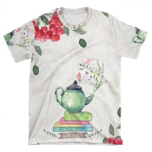 Books & Tea Watercolor AOP T-shirt Tee