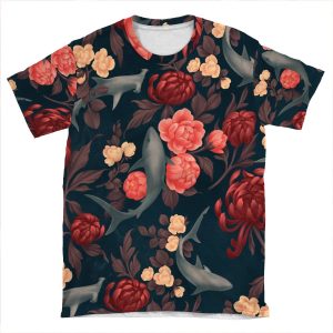 Botanical Shark (Red And Blue) AOP T-shirt Tee