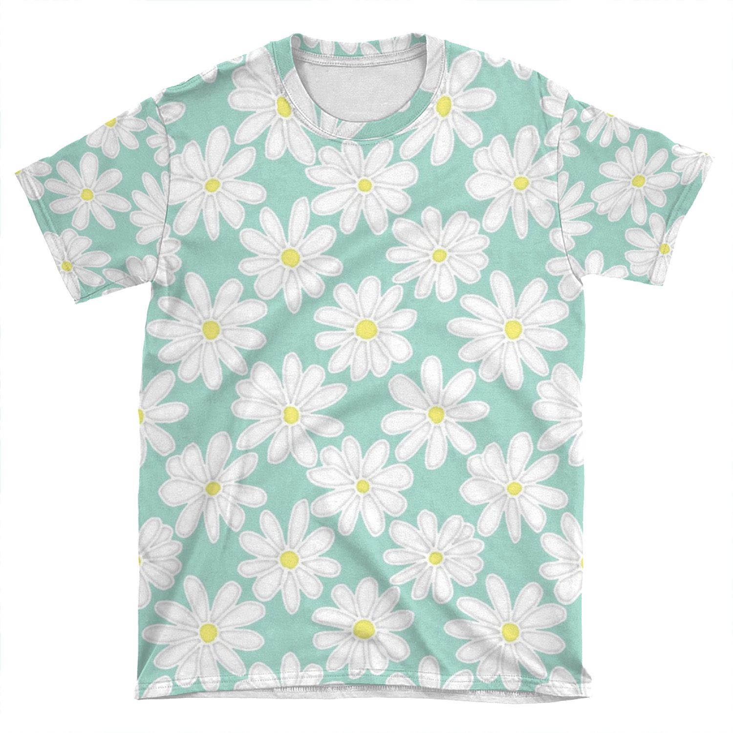 Bright Happy Daisies On Mint AOP T-shirt Tee