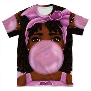 Bubble Gum- Little Black Girl Portrait AOP T-shirt Tee