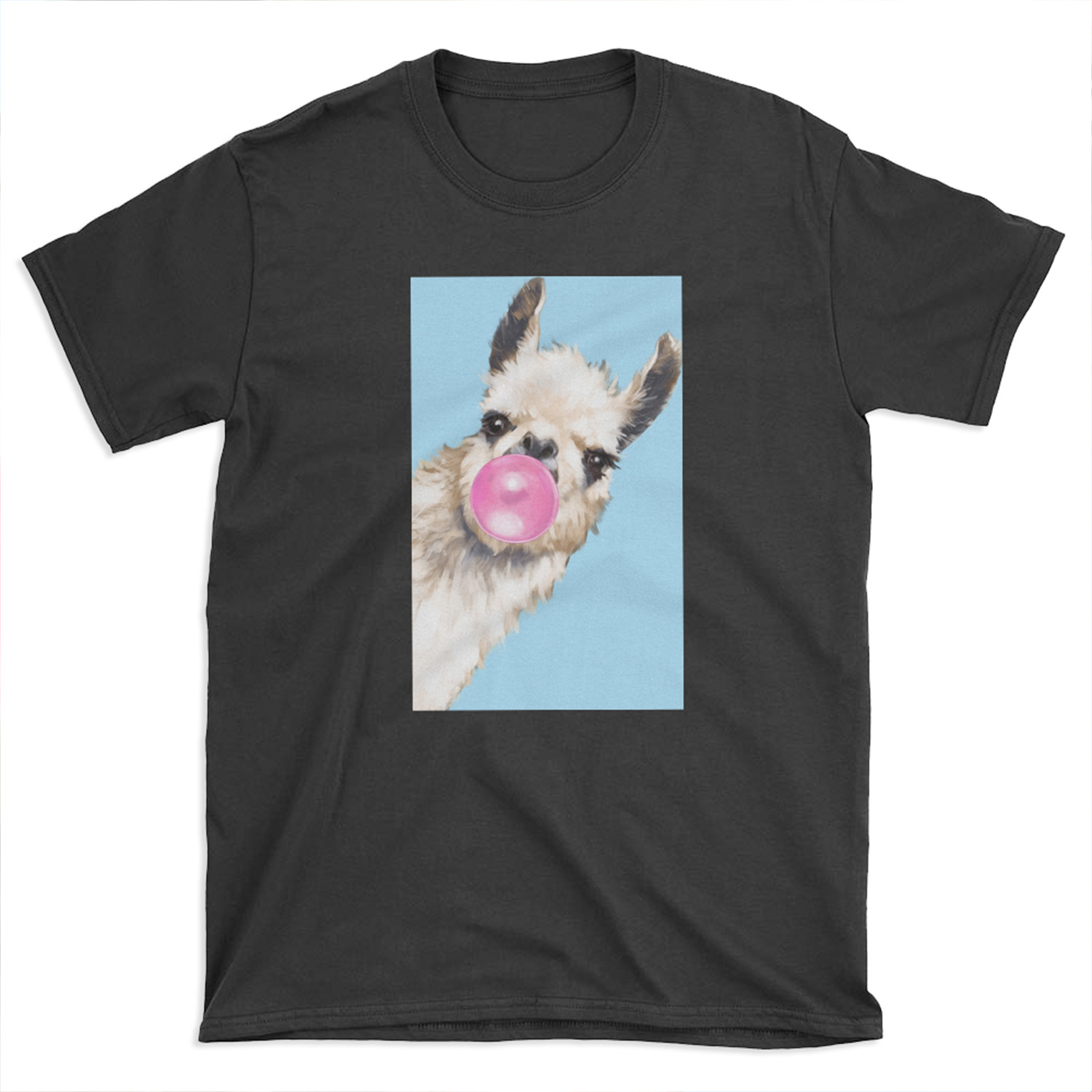 Bubble Gum Sneaky Llama in Blue T-shirt Tee
