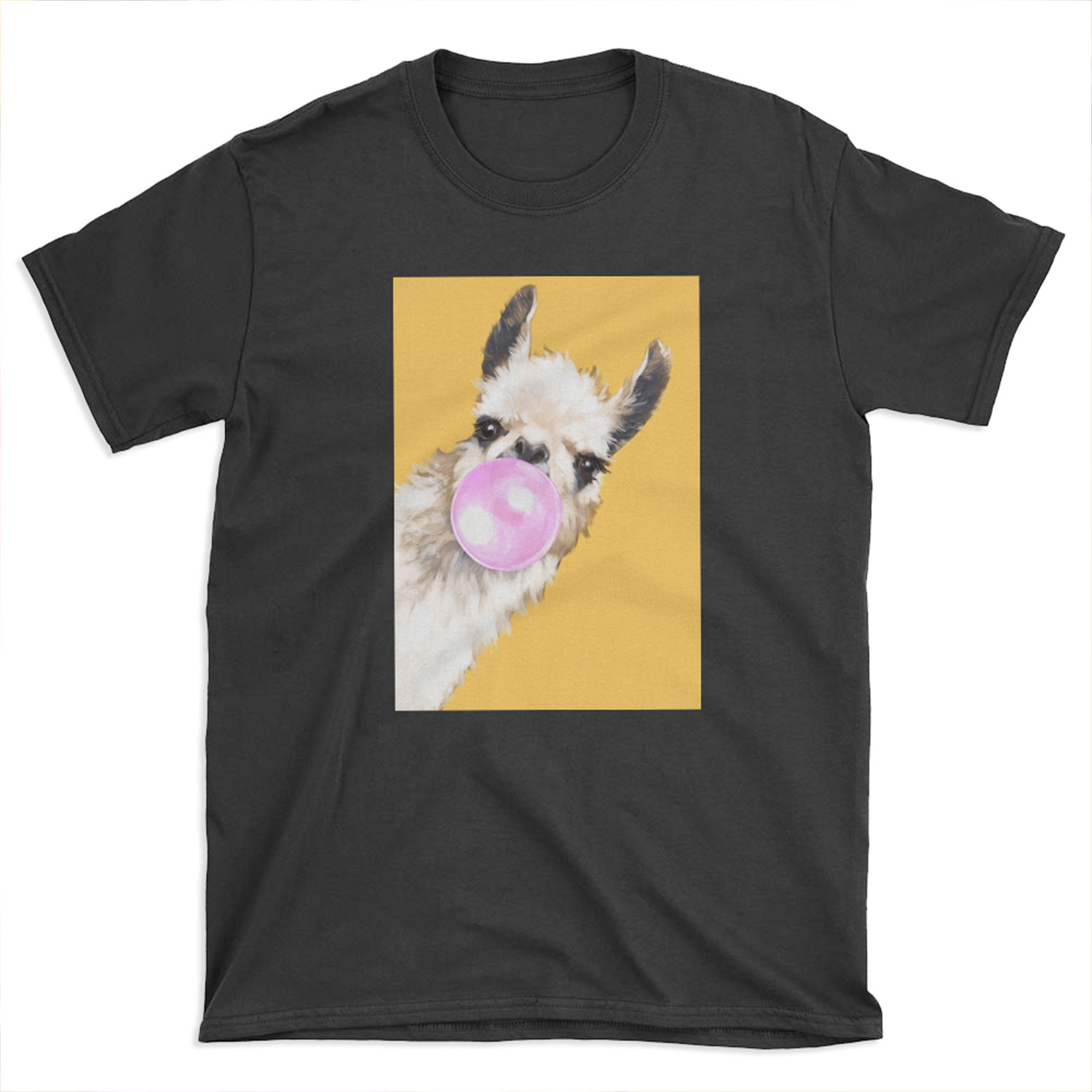 Bubble Gum Sneaky Llama in Mustard Yellow T-shirt Tee