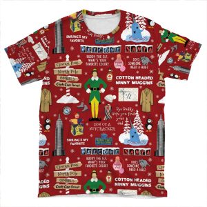 Buddy The Elf Collage, Red Background 2 AOP T-shirt Tee