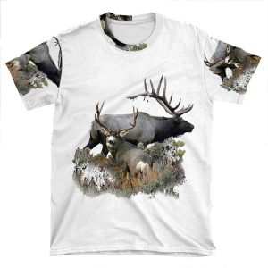 Bull Elk And Mule Deer Buck AOP T-shirt Tee