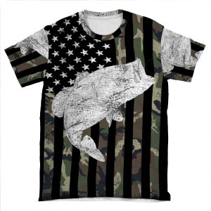 Camouflage Flag Bass Fishing Angler AOP T-shirt Tee
