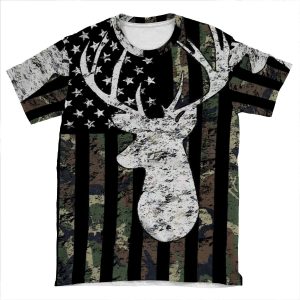 Camouflage Flag Deer Hunting AOP T-shirt Tee