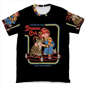 Caring For Your Demon Cat AOP T-shirt Tee