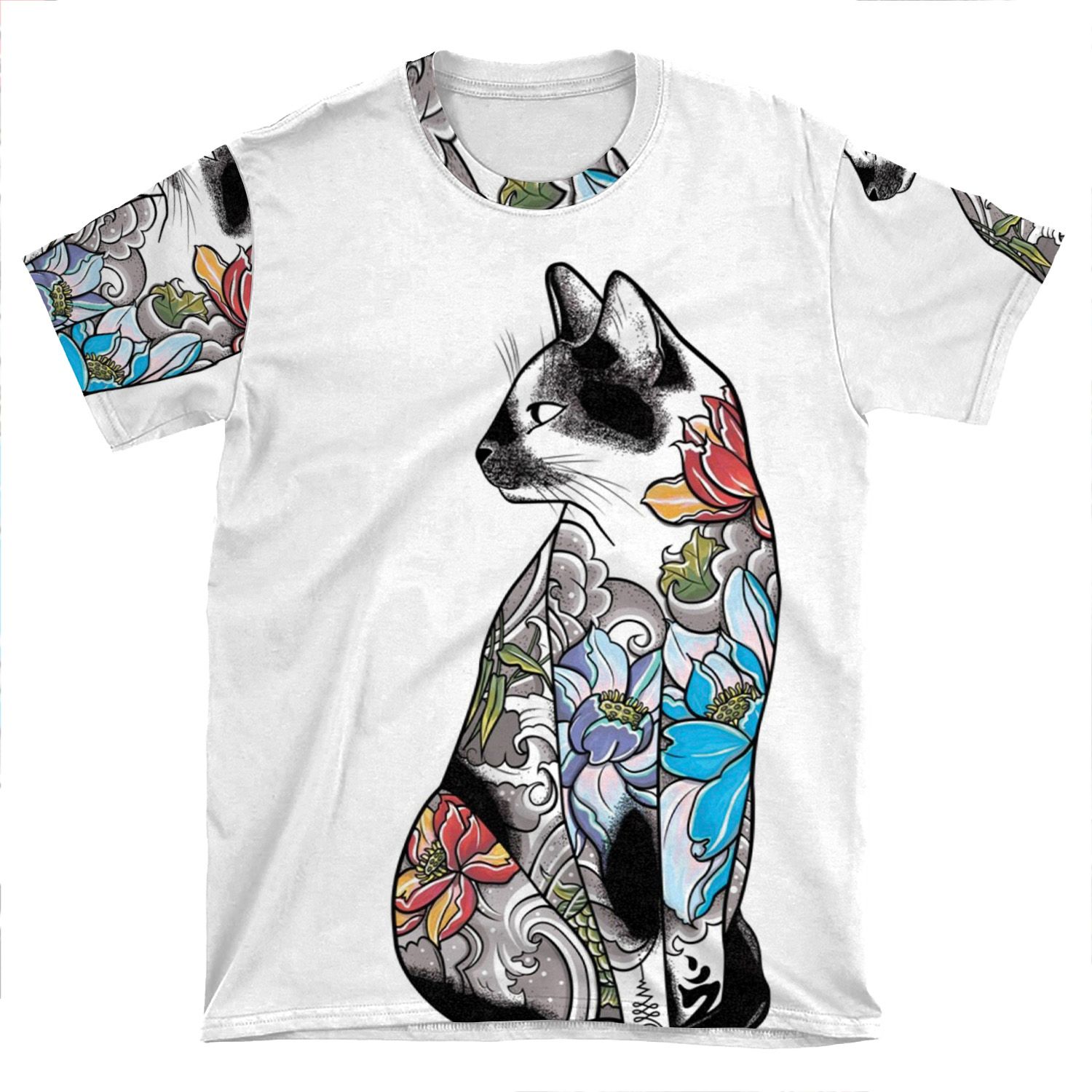 Cat In Lotus Tattoo AOP T-shirt Tee