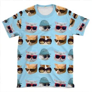 Cats With Glasses Stickers Pack AOP T-shirt Tee