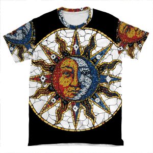 Celestial Mosaic Sun And Moon Coaster AOP T-shirt Tee