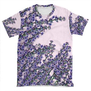 Chic Pink Purple Cute Lavender Flowers Pattern AOP T-shirt Tee