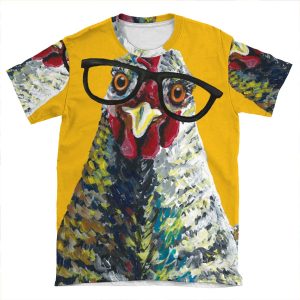 Chicken With Glasses, Cute Chicken Art AOP T-shirt Tee