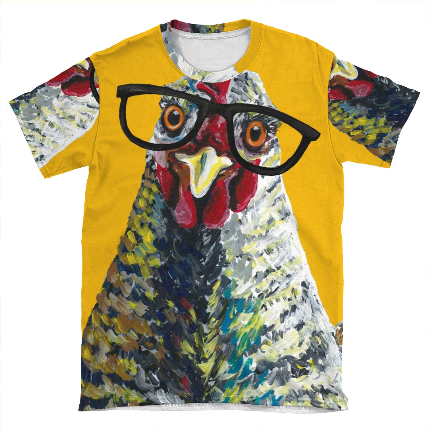 Chicken With Glasses, Cute Chicken Art AOP T-shirt Tee