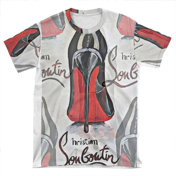 Christian Louboutin Red Bottom Black Heel Graffiti Style AOP T-shirt Tee