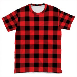 Classic Dark Red And Black Lumberjack Buffalo Plaid Fabric AOP T-shirt Tee