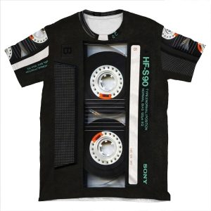 Classic Retro Black Cassette Tape AOP T-shirt Tee