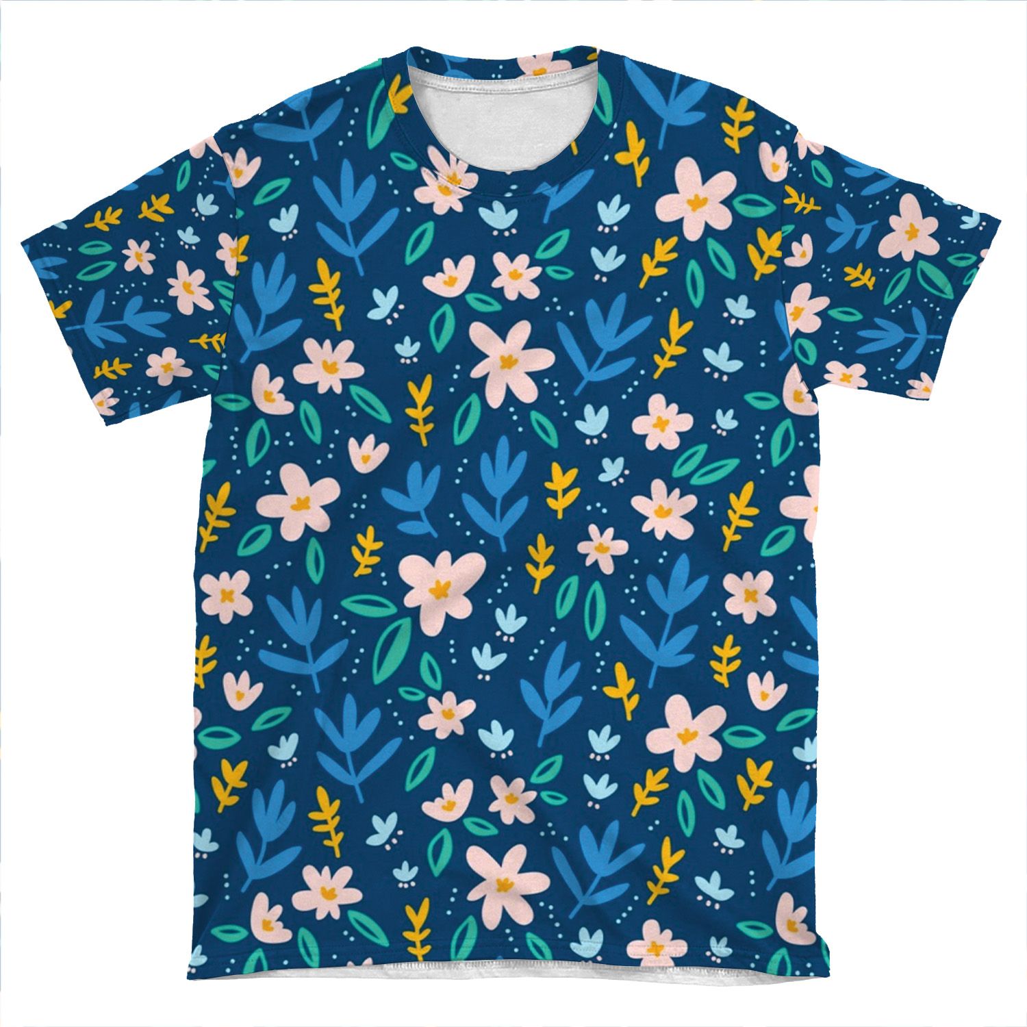 Colorful Flowers On Deep Blue Background AOP T-shirt Tee