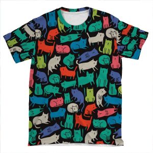 Cool Cats. Funny Cute Colorful Pet Design. AOP T-shirt Tee