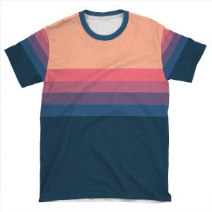 Coral Blue Color Blocks Pattern AOP T-shirt Tee