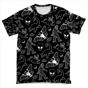 Cryptid Pattern (Black Background) AOP T-shirt Tee