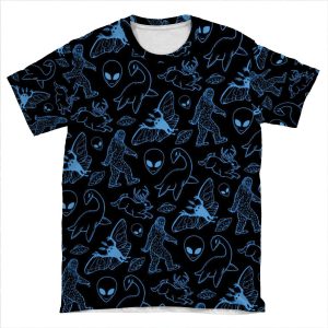 Cryptid Pattern (Blue Lines) AOP T-shirt Tee