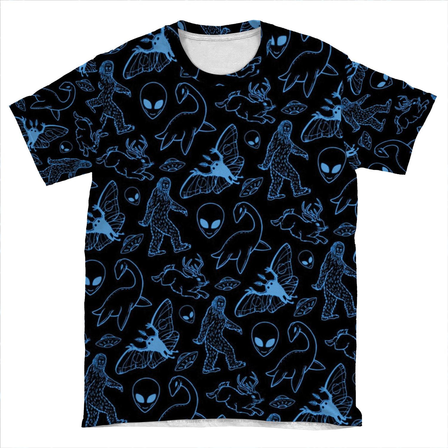 Cryptid Pattern (Blue Lines) AOP T-shirt Tee