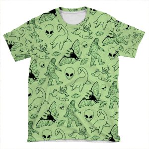 Cryptid Pattern (Green Background) AOP T-shirt Tee