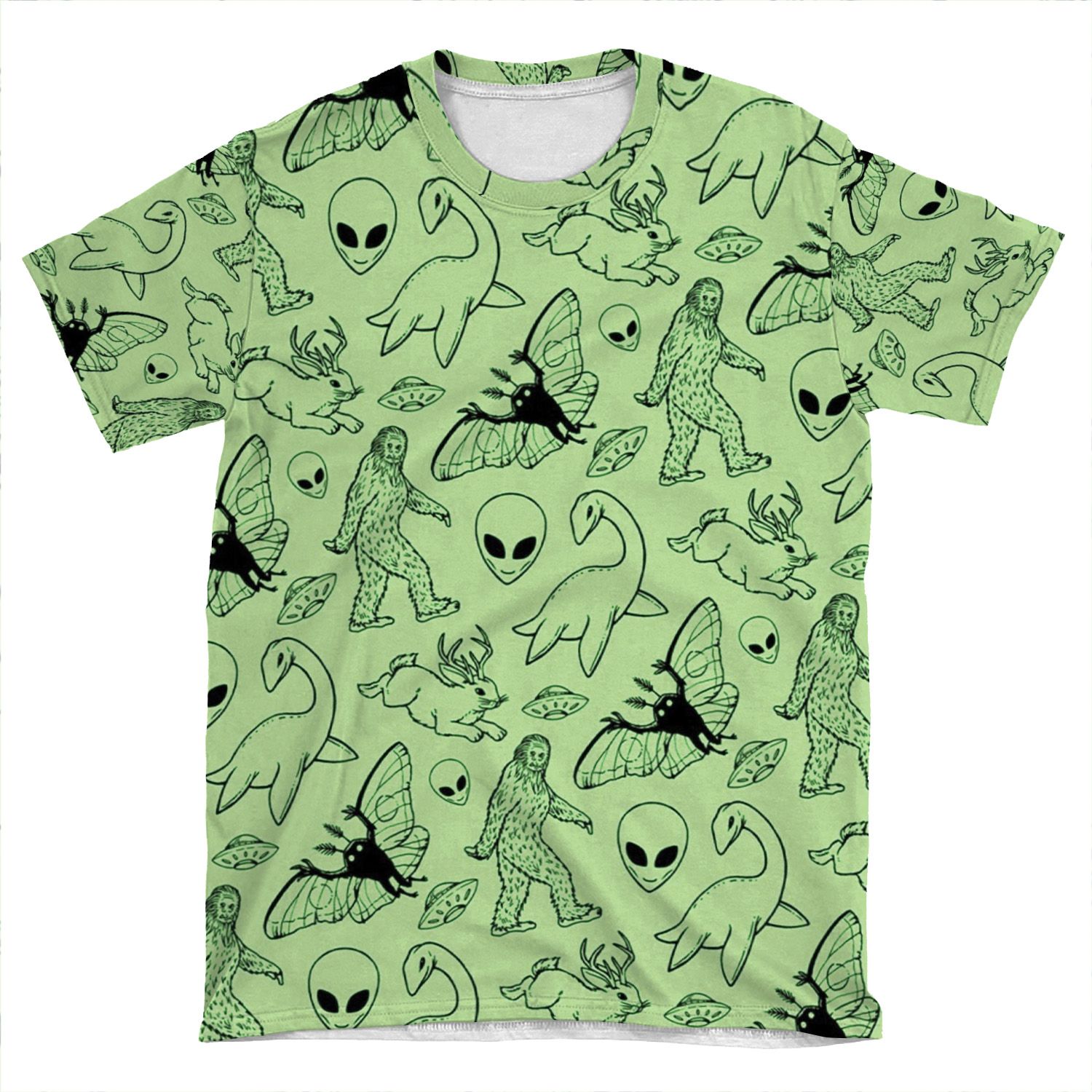 Cryptid Pattern (Green Background) AOP T-shirt Tee