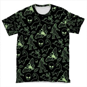 Cryptid Pattern (Green Lines) AOP T-shirt Tee