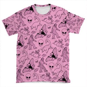 Cryptid Pattern (Pink Background) AOP T-shirt Tee