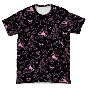 Cryptid Pattern (Pink Lines) AOP T-shirt Tee