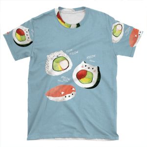 Cute Cat Sushi Rolls AOP T-shirt Tee