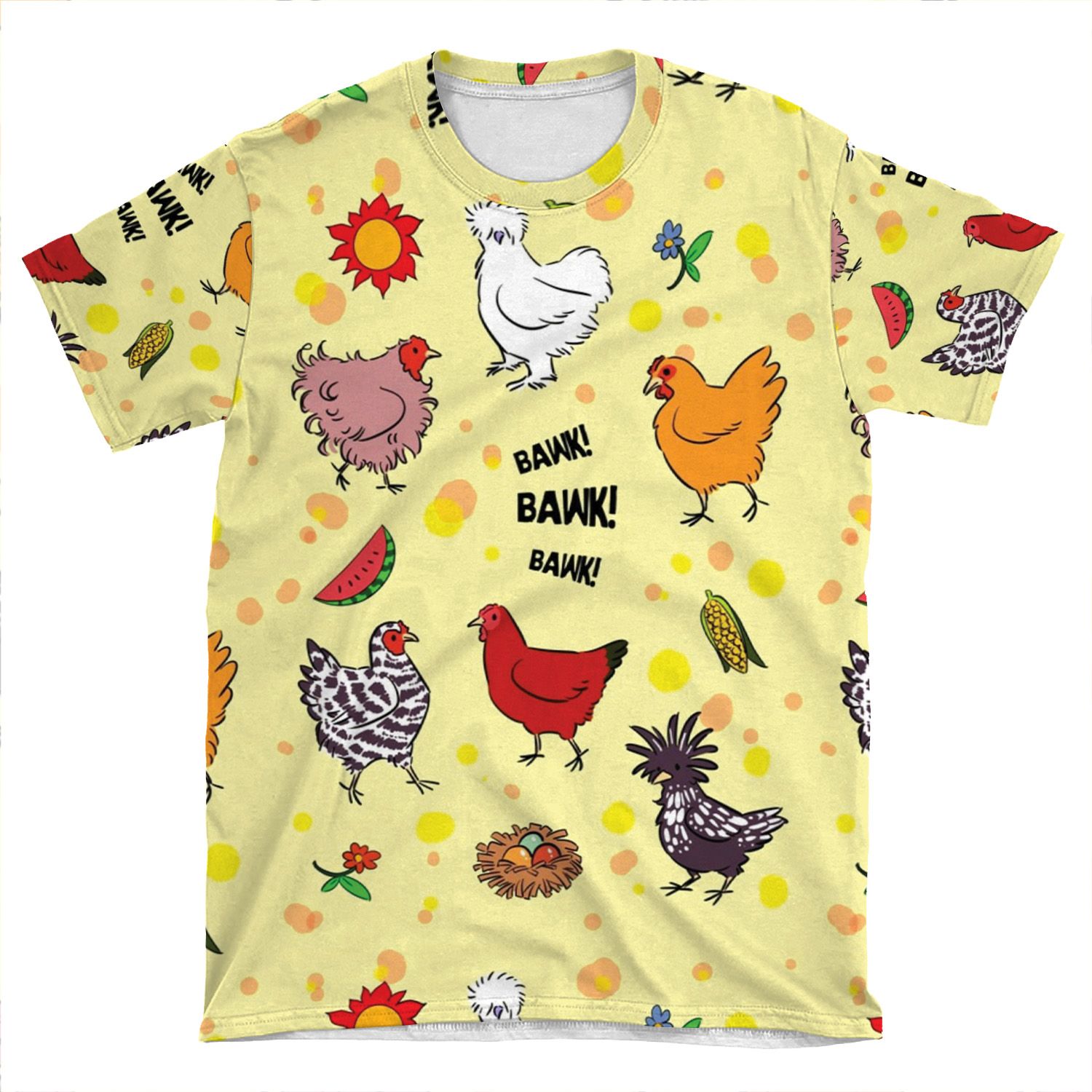 Cute Seamless Chickens Pattern Cartoon AOP T-shirt Tee
