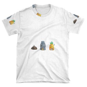 Cute Spongebob, Patrick, And Squidward Houses AOP T-shirt Tee