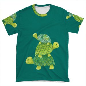 Cute Turtle Stack In Teal, Lime Green And Turquoise AOP T-shirt Tee