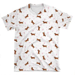 Dachshund Pattern - White AOP T-shirt Tee