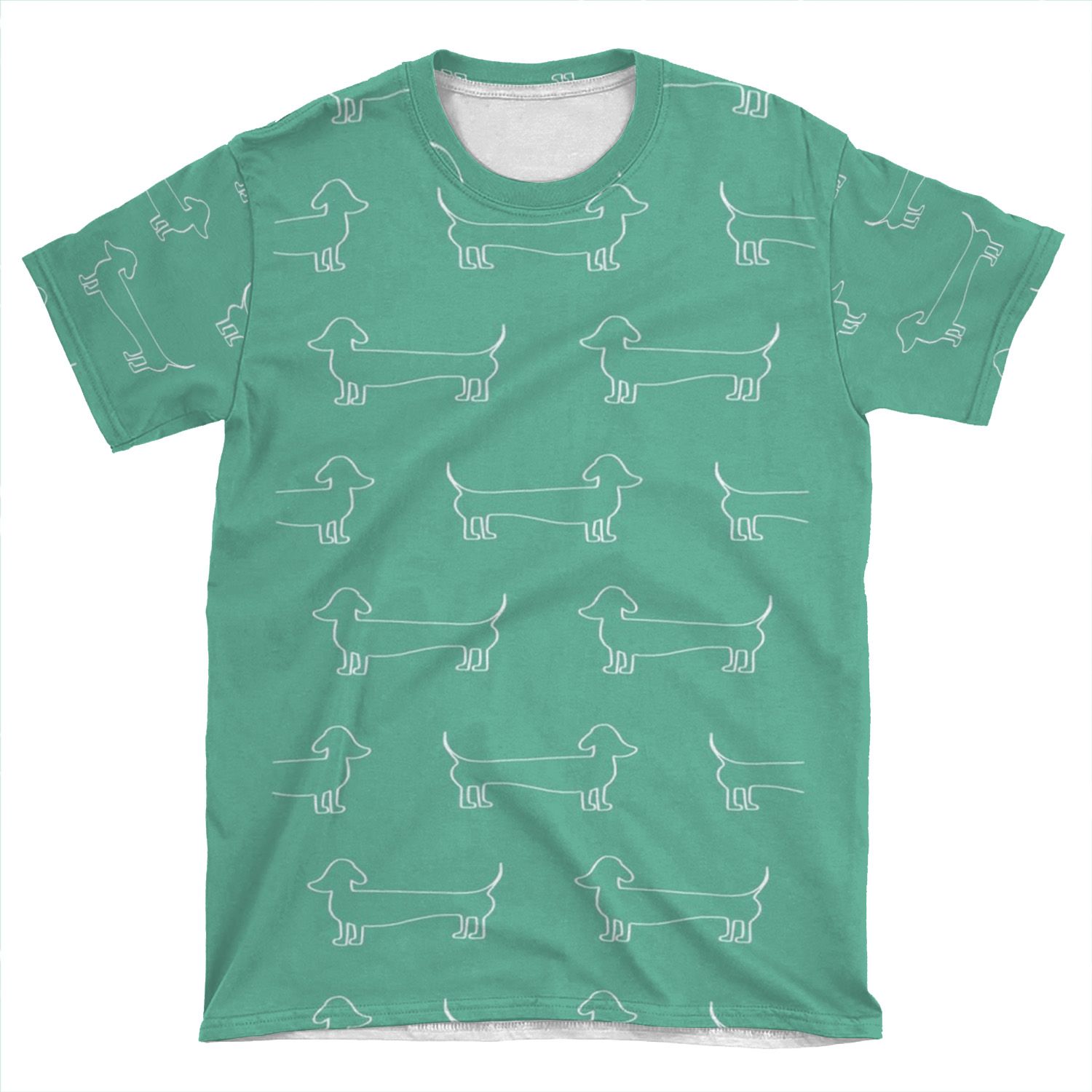 Dachshund Silhouette In Aqua AOP T-shirt Tee