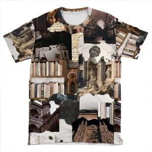 Dark Academia Brown Beige Aesthetic Collage AOP T-shirt Tee