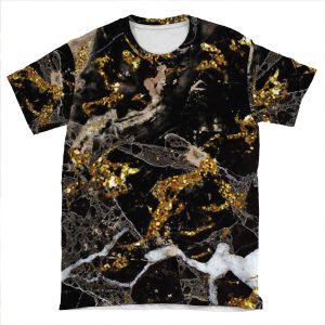 Dark Marble Stone Pattern With Golden Glitter AOP T-shirt Tee