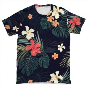 Dark Tropical Flowers AOP T-shirt Tee